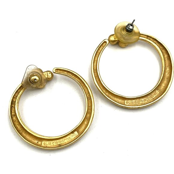 Vintage 80s Liz Claiborne Matte Gold Hoop Pierced Earrings 1.5" - Picture 6 of 8